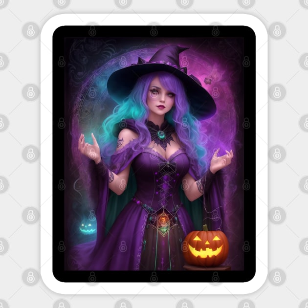 Halloween Spooky Neon Black Magic Witch Sticker by TrendyTees